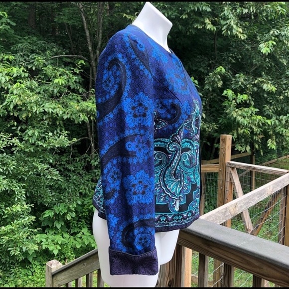 Symmetrical paisley front blue/green jewel tone jacket size 8P - Picture 3 of 6